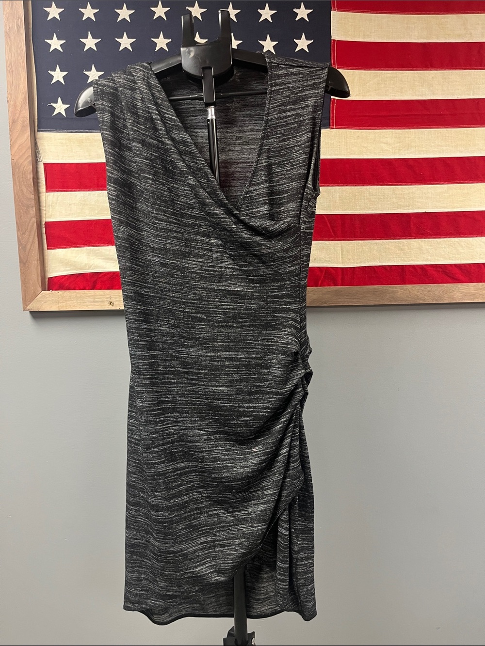 Sleeveless Black Heather Ruched Cowl Neck Dress